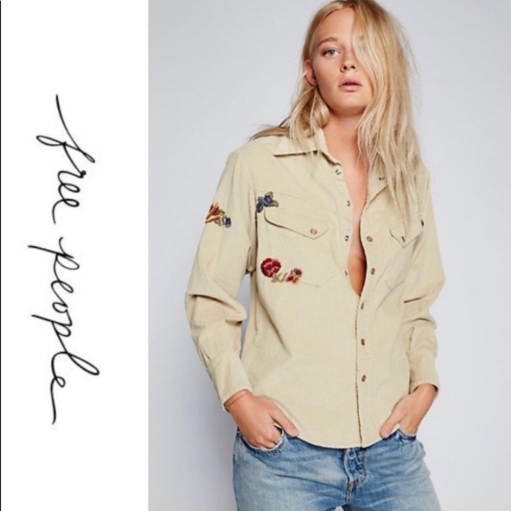 NWOT Free People Harley Embroidered Corduroy Shirt Sz S